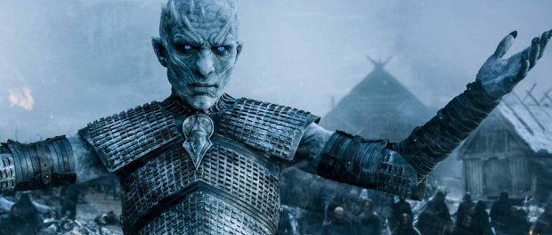 The Night King from Game of Thrones stands in front of his army