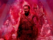 Poster art for Mandy featuring Nicholas Cage in heroic stance